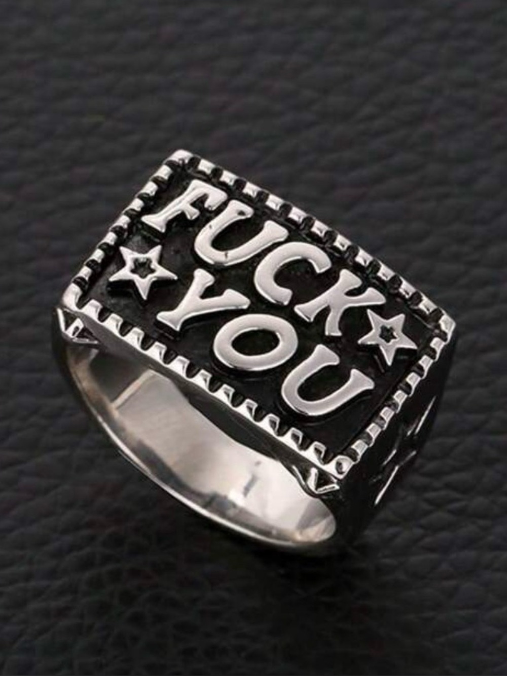 black and silver "F**k You" ring #punk #biker #goth several sizes new !!